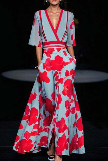 Elegant Maxi Dress with V-Neck for Women