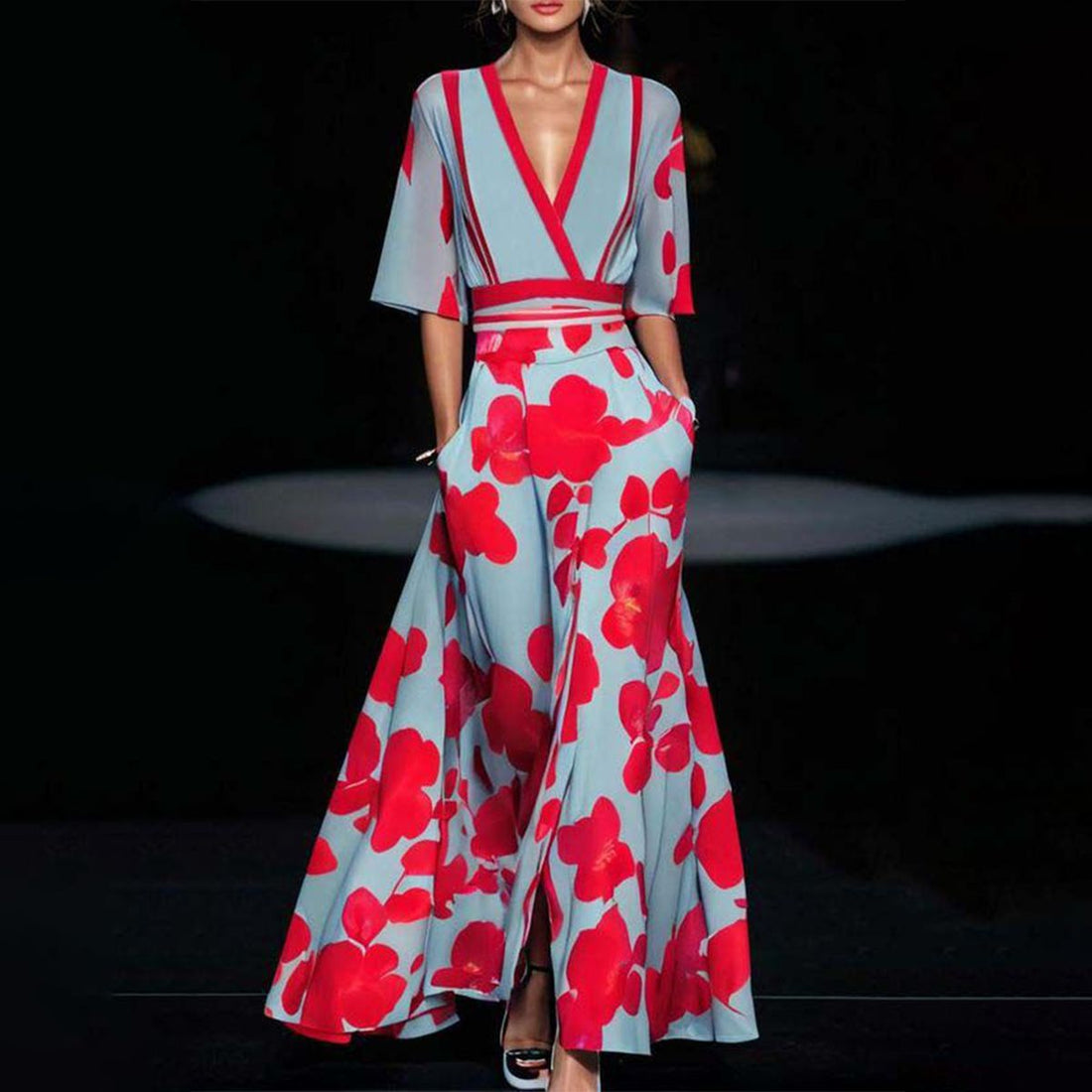 Elegant Maxi Dress with V-Neck for Women