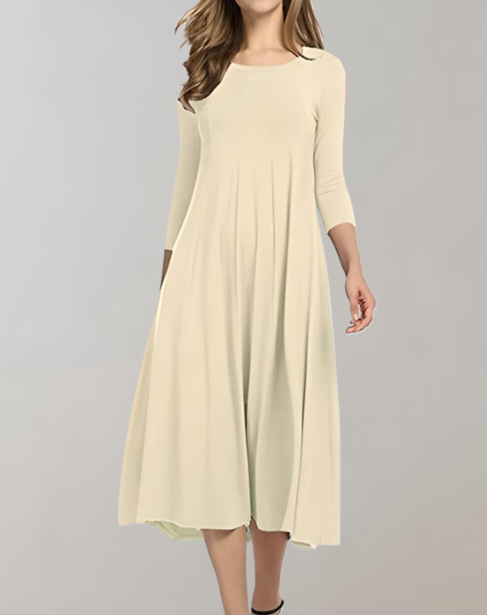 Elegant Swing Dress with 3/4 Sleeves – Stylish Look for Women